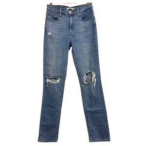 Levi's 724 High Rise Straight Jeans Women 26 Blue Distressed Rip Knee Grunge